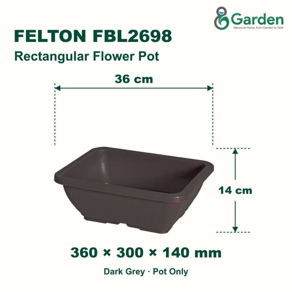 Felton FBL2698 Rectangular Plastic Flower Pot 36cm – product and size guide