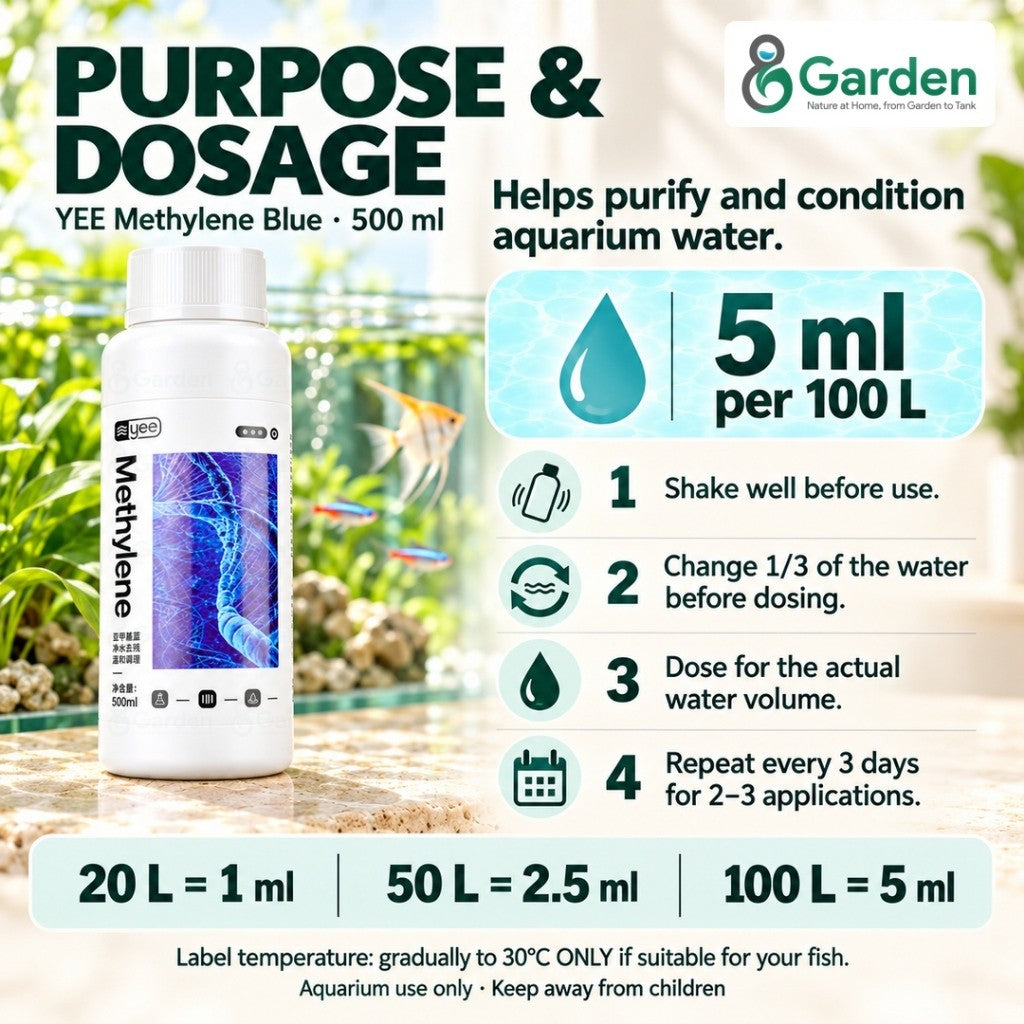 YEE Methylene Blue Aquarium Water Care – 500 mL – product details view 4