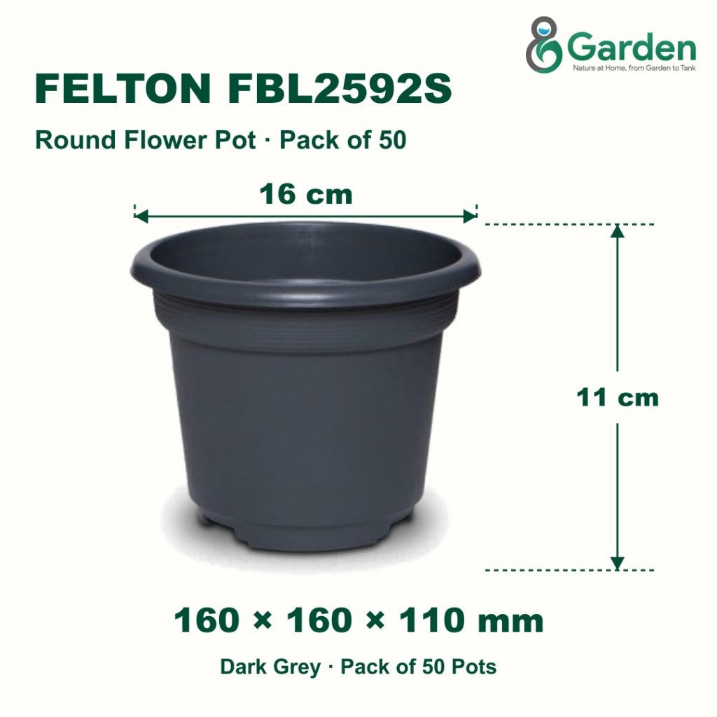 Felton FBL2592S Round Plastic Flower Pot 16cm – Pack of 50 – product guide