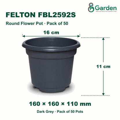 Felton FBL2592S Round Plastic Flower Pot 16cm – Pack of 50 – product guide