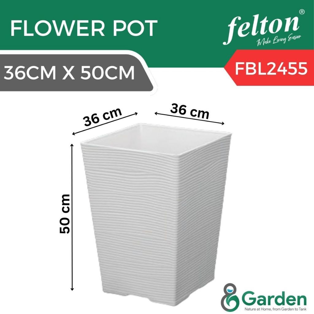 Felton FBL2453 Square Plastic Flower Pot 25.2cm – product and size guide