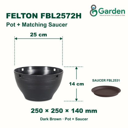 Felton FBL2572H Round Plastic Flower Pot 25cm – product and size guide