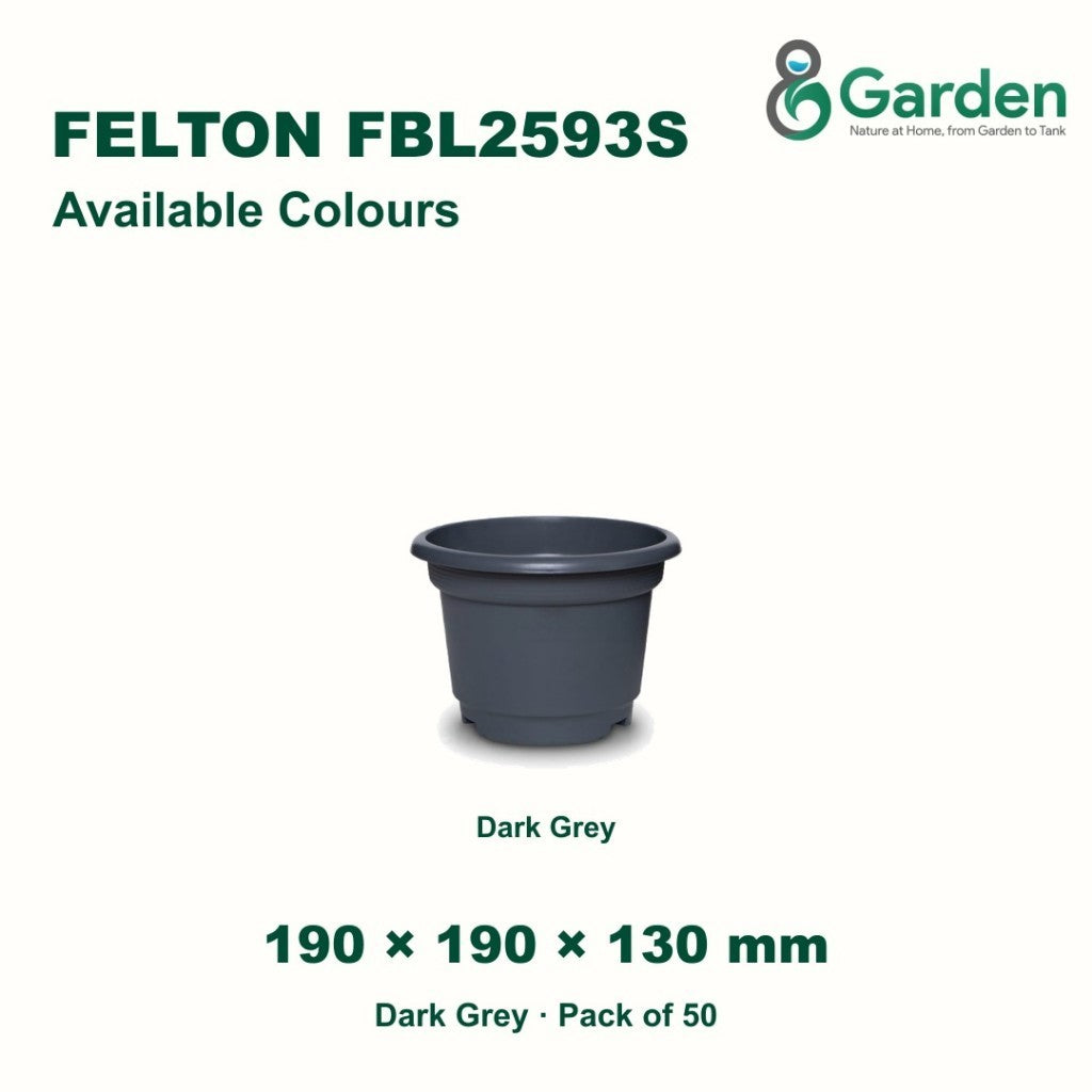 Felton FBL2593S Round Plastic Flower Pot 19cm – Pack of 50 – product and size guide
