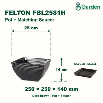 Felton FBL2581H Square Plastic Flower Pot 25cm – product and size guide