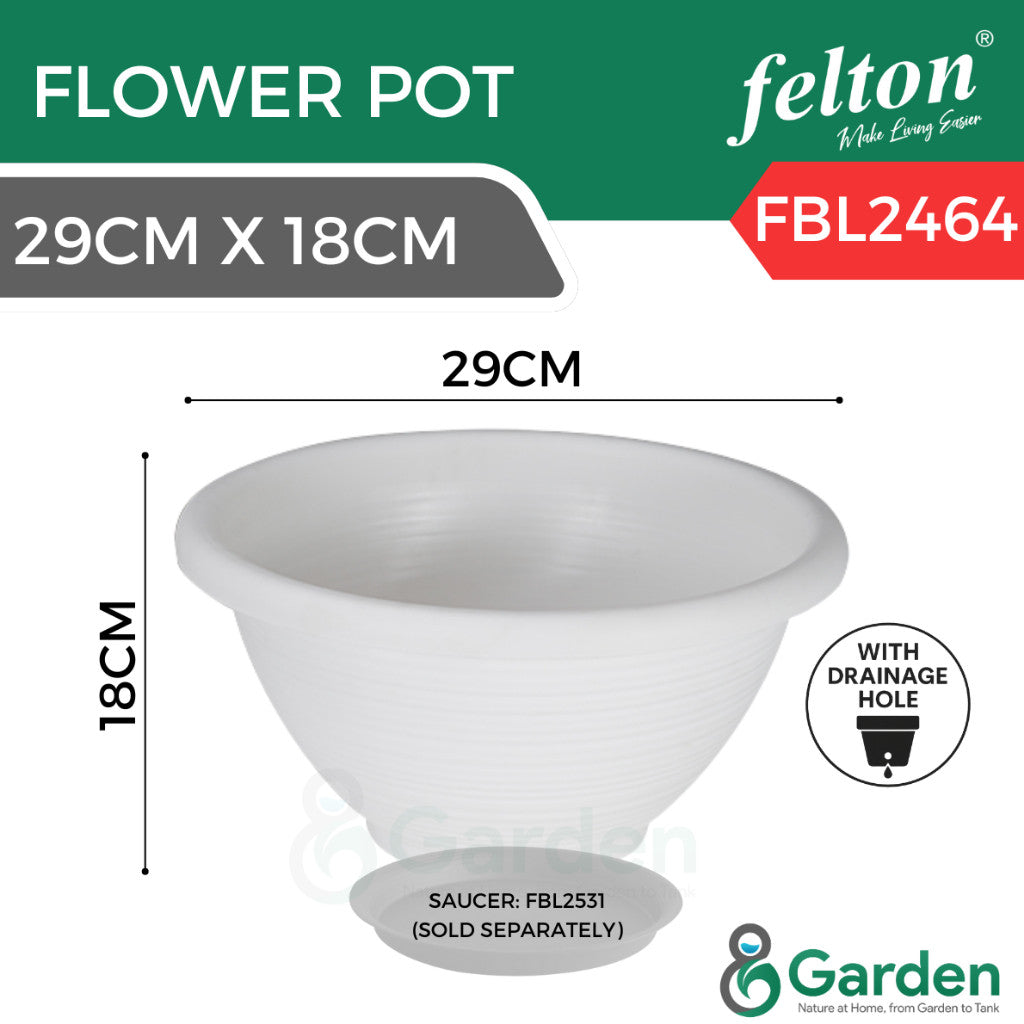 Felton Round Plastic Flower Pots 2464/2465/2456/2457/2458/2561 – product and size guide