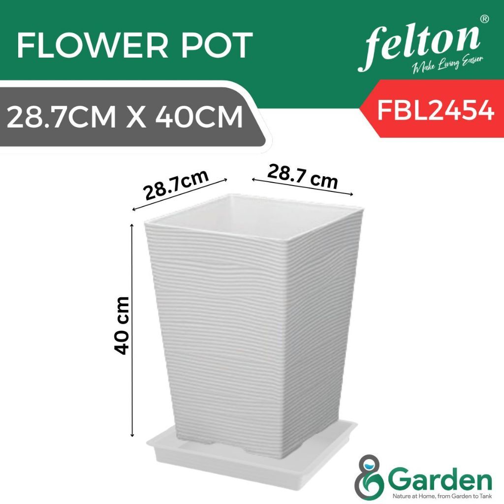 Felton FBL2453 Square Plastic Flower Pot 25.2cm – product and size guide