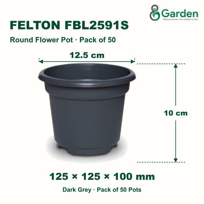 Felton FBL2591S Round Plastic Flower Pot 12.5cm – Pack of 50 – product guide