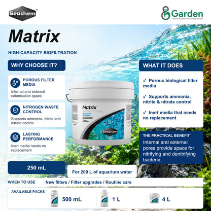 Seachem Matrix Biological Aquarium Filter Media – 500 mL / 1 L / 4 L – product information