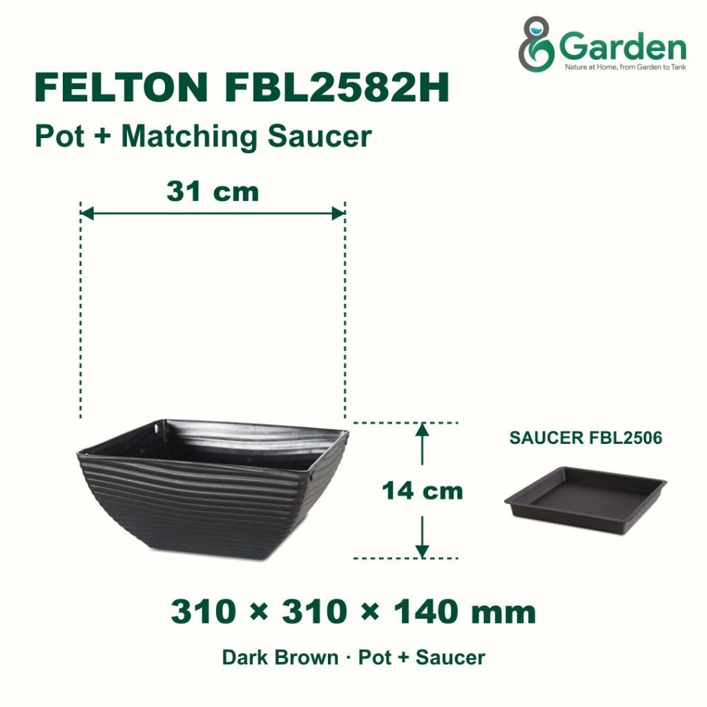 Felton FBL2582H Square Plastic Flower Pot 31cm – product and size guide