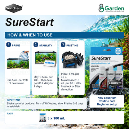 Seachem SureStart Aquarium Starter Pack 3 × 100 mL – product information