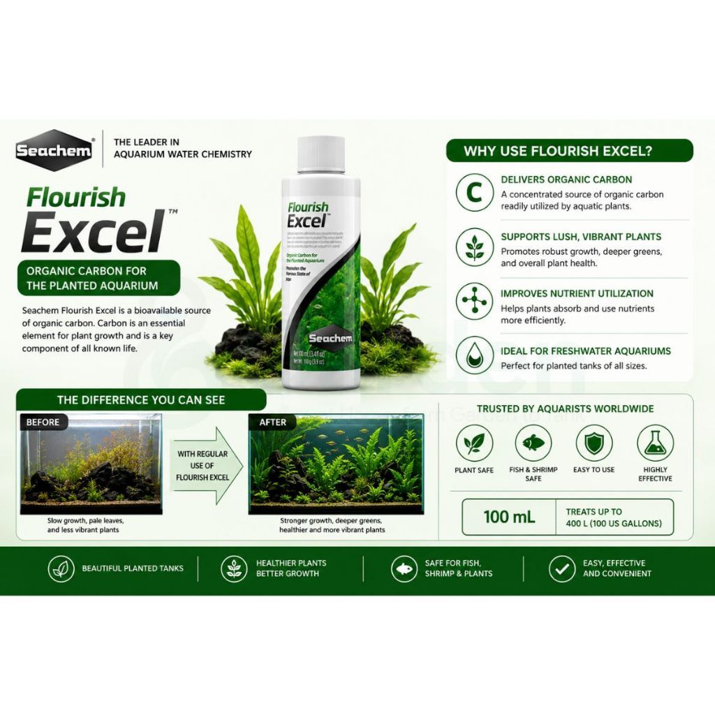 Seachem Flourish Excel Liquid Carbon for Planted Aquariums – 100 mL – product information