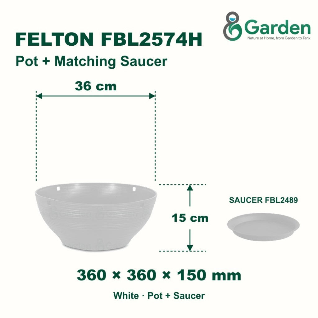 Felton FBL2574H Round Plastic Flower Pot 36cm – product and size guide