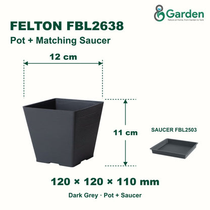 Felton FBL2638 Square Plastic Flower Pot 12cm – product and size guide