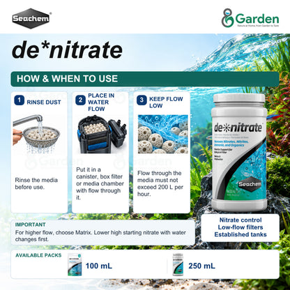 Seachem de*nitrate Biological Nitrate Filter Media – 100 mL / 250 mL – product information