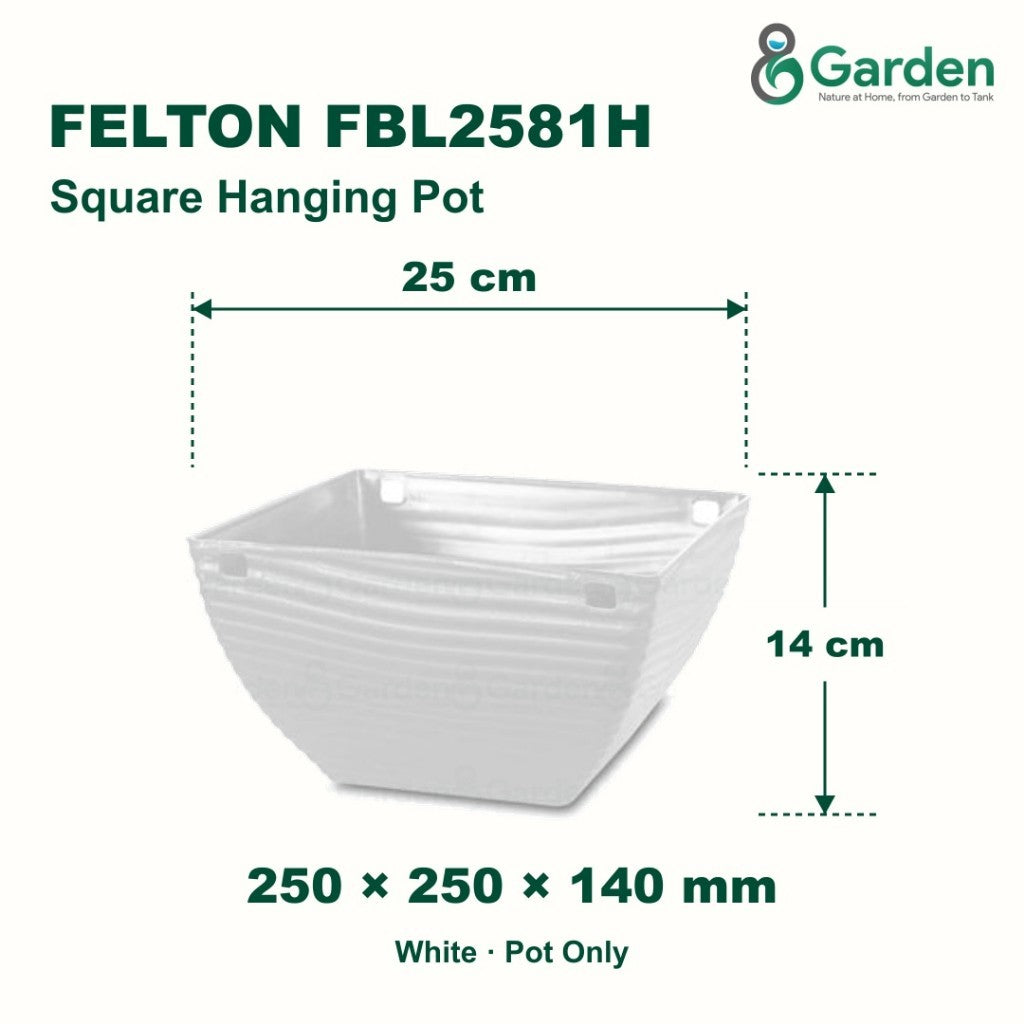Felton FBL2581H Square Plastic Flower Pot 25cm – product and size guide