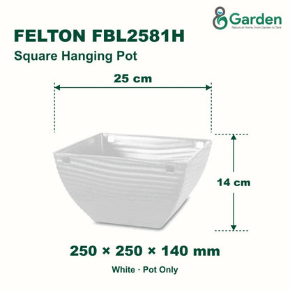 Felton FBL2581H Square Plastic Flower Pot 25cm – product and size guide