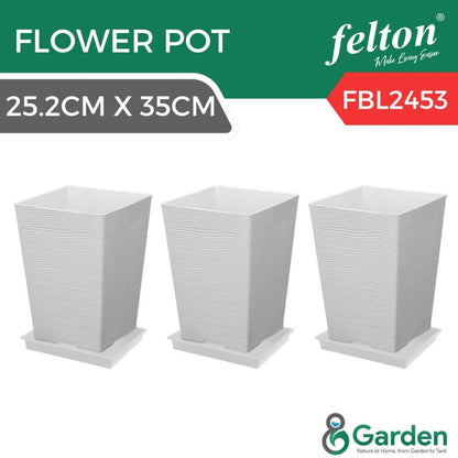 Felton FBL2453 Square Plastic Flower Pot 25.2cm – product and size guide