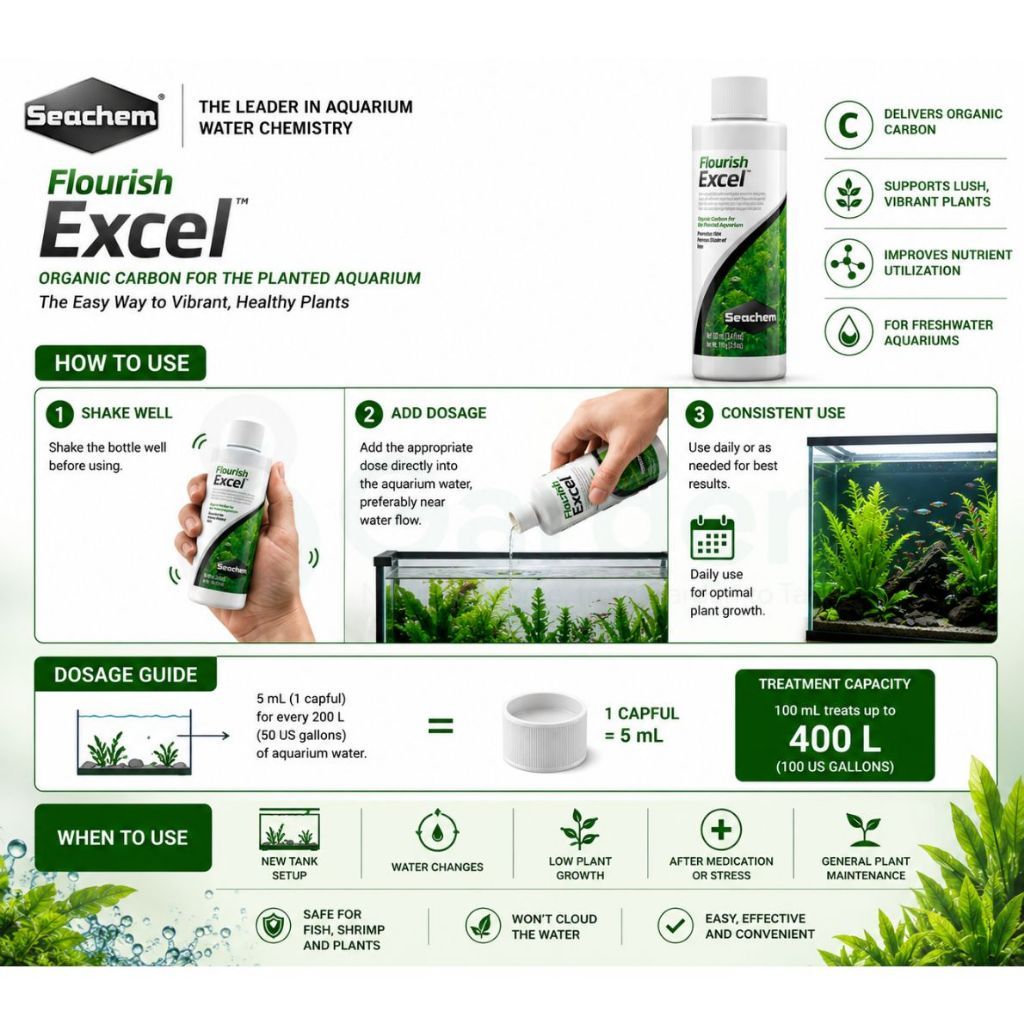 Seachem Flourish Excel Liquid Carbon for Planted Aquariums – 100 mL – product information