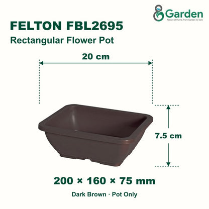 Felton FBL2695 Rectangular Plastic Flower Pot 20cm – product and size guide