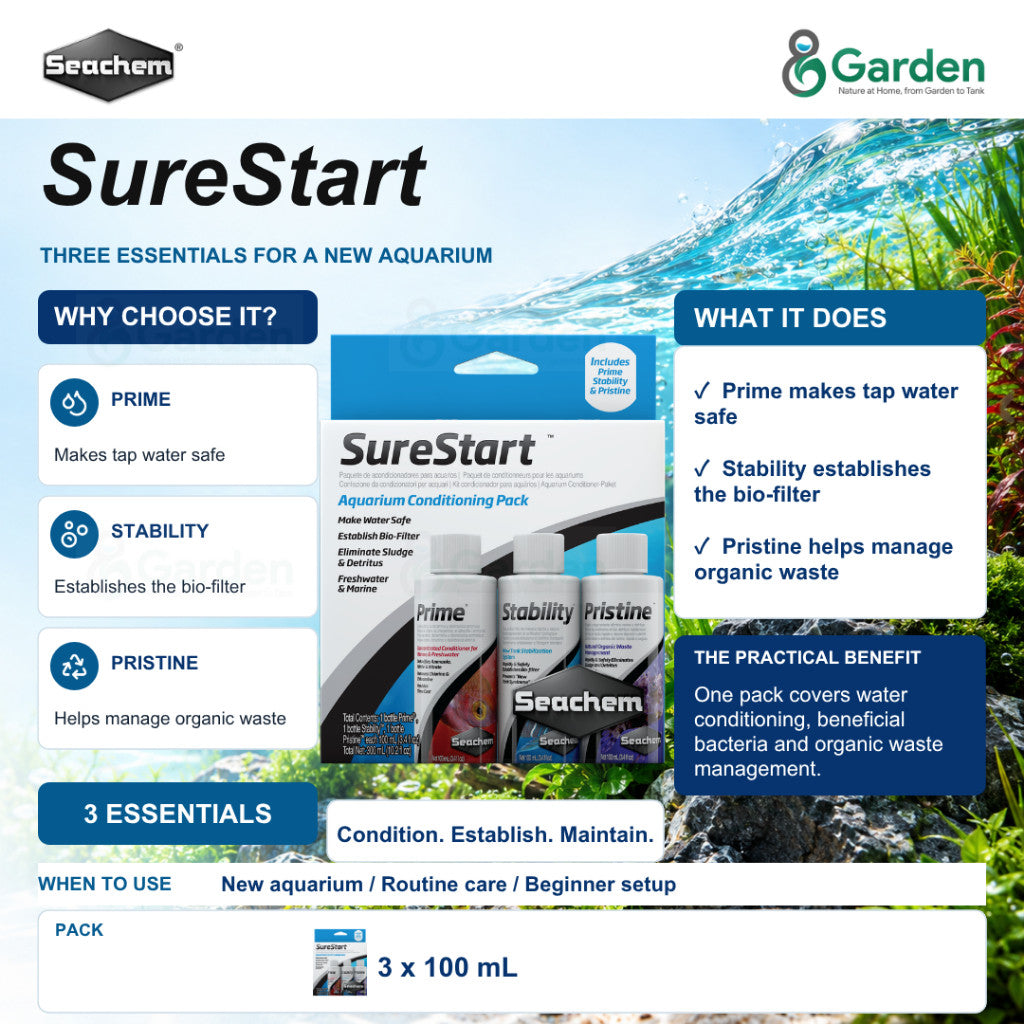Seachem SureStart Aquarium Starter Pack 3 × 100 mL – product information