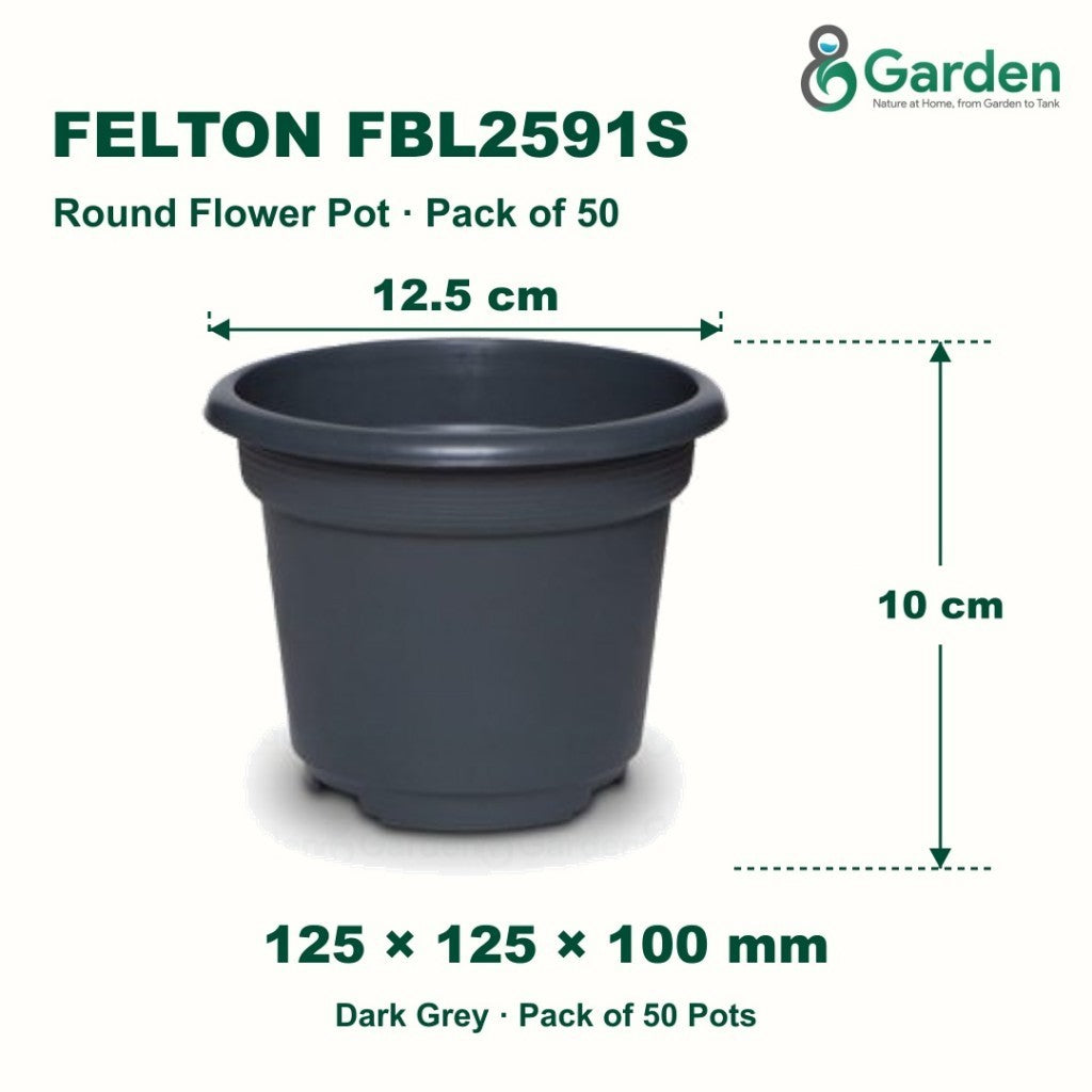 Felton FBL2591S Round Plastic Flower Pot 12.5cm – Pack of 50 – product guide