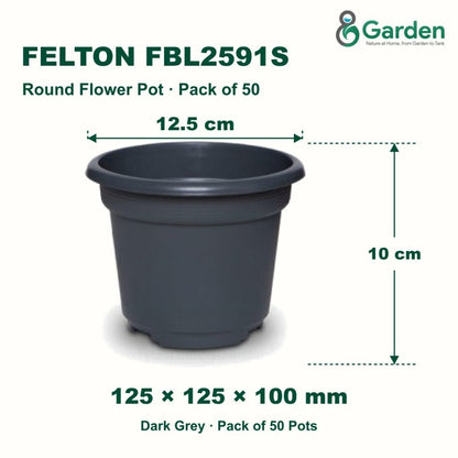 Felton FBL2591S Round Plastic Flower Pot 12.5cm – Pack of 50 – product guide