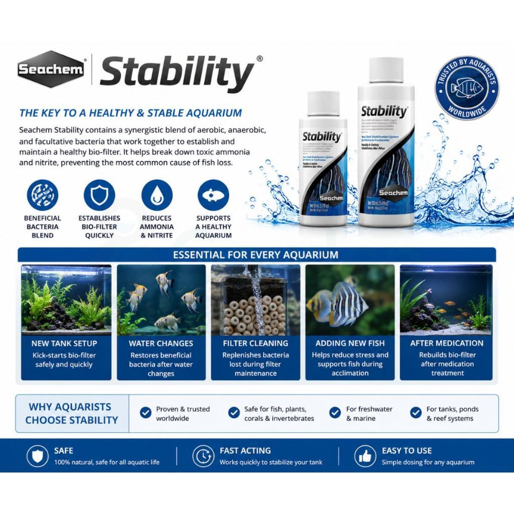 Seachem Stability Aquarium Beneficial Bacteria – 50ml / 100ml – product information
