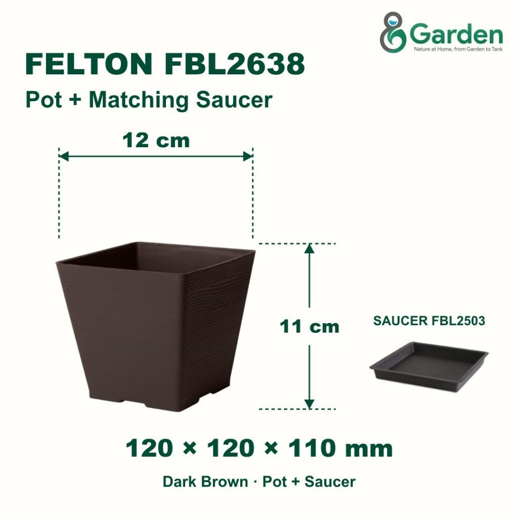 Felton FBL2638 Square Plastic Flower Pot 12cm – product and size guide