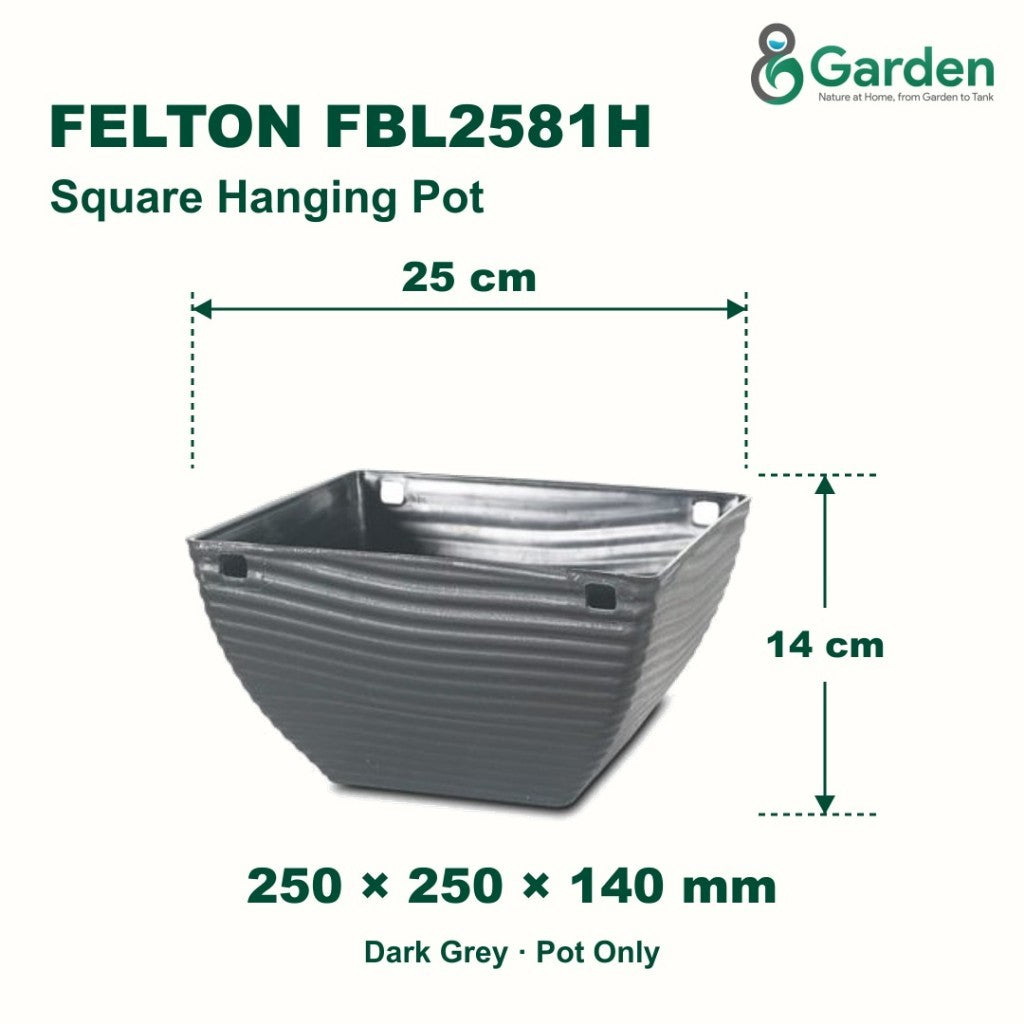 Felton FBL2581H Square Plastic Flower Pot 25cm – product and size guide