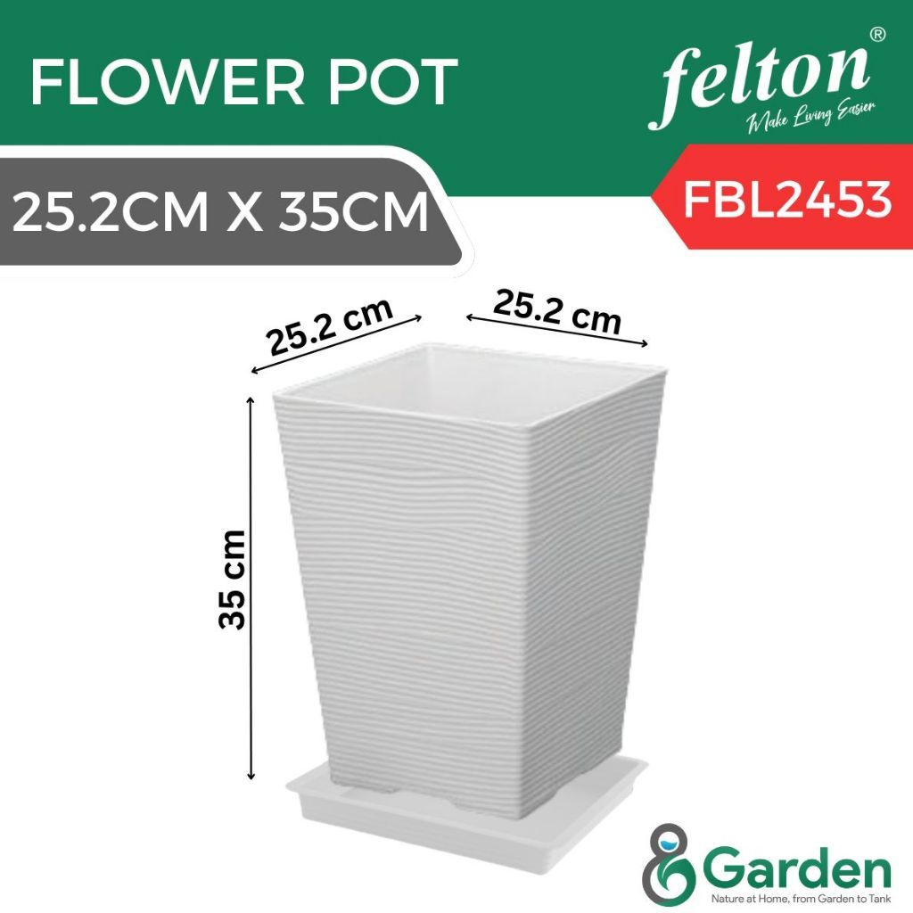Felton FBL2453 Square Plastic Flower Pot 25.2cm – product and size guide