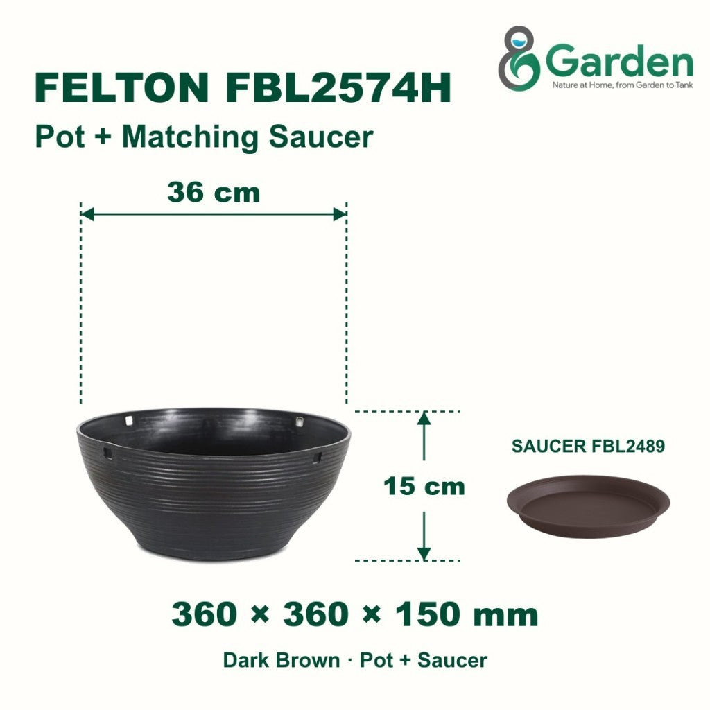 Felton FBL2574H Round Plastic Flower Pot 36cm – product and size guide