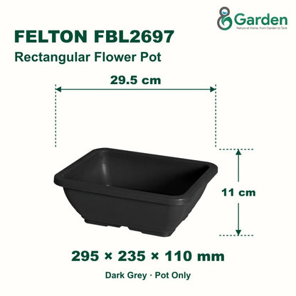 Felton FBL2697 Rectangular Plastic Flower Pot 29.5cm – product and size guide
