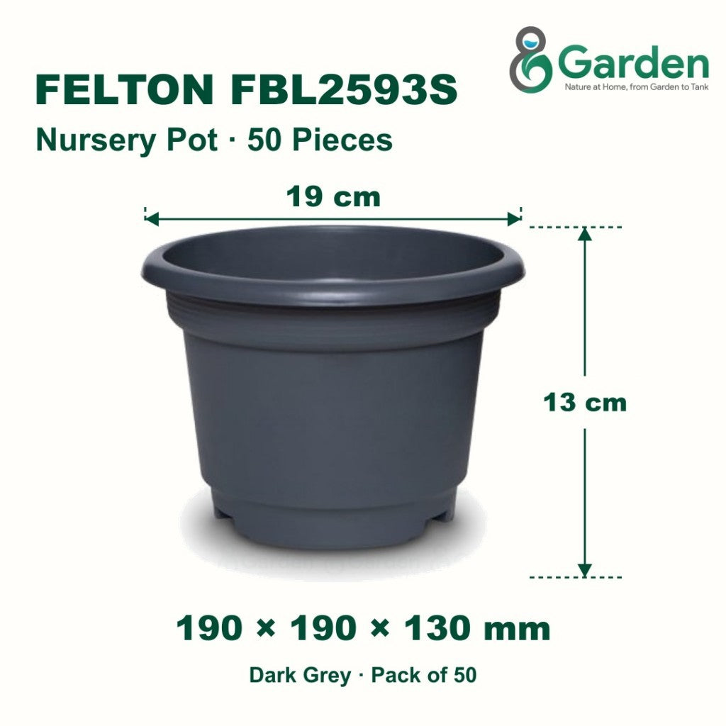 Felton FBL2593S Round Plastic Flower Pot 19cm – Pack of 50 – product and size guide
