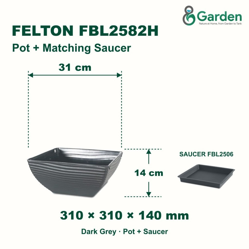 Felton FBL2582H Square Plastic Flower Pot 31cm – product and size guide