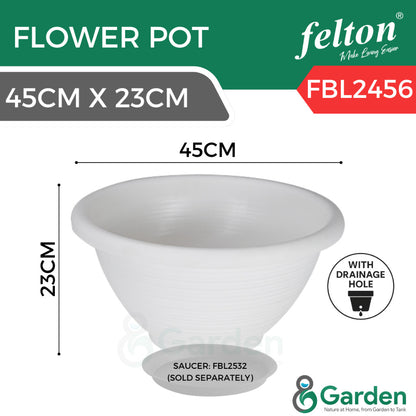 Felton Round Plastic Flower Pots 2464/2465/2456/2457/2458/2561 – product and size guide