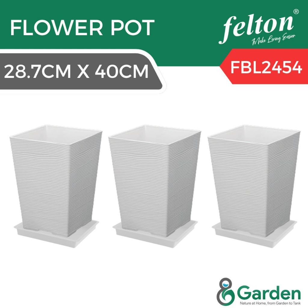 Felton FBL2453 Square Plastic Flower Pot 25.2cm – product and size guide