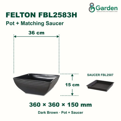 Felton FBL2583H Square Plastic Flower Pot 36cm – product and size guide
