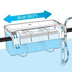 Fluval 1.9 L breeding box – 26 cm length and air-driven water circulation diagram