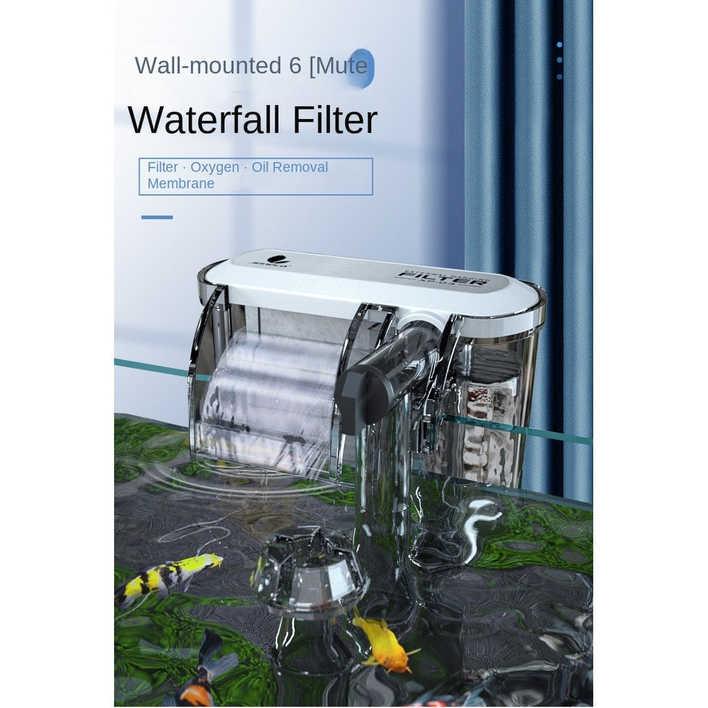 AquaGrace SS-SP09S Hang-On Aquarium Waterfall Filter – installed filter