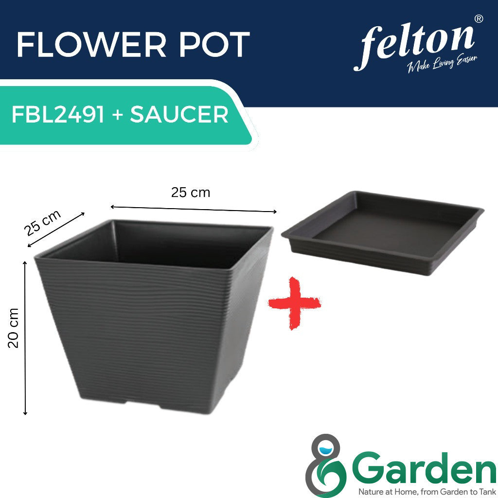 Felton Square Plastic Flower Pots 2491/2492/2493/2494/2495 – product and size guide