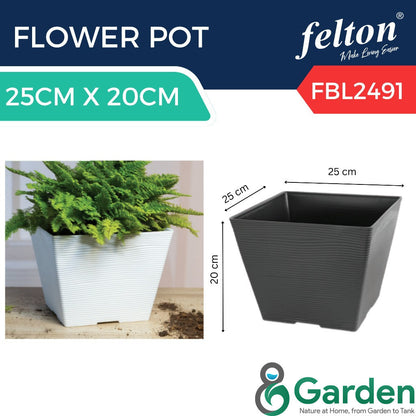 Felton Square Plastic Flower Pots 2491/2492/2493/2494/2495 – product and size guide