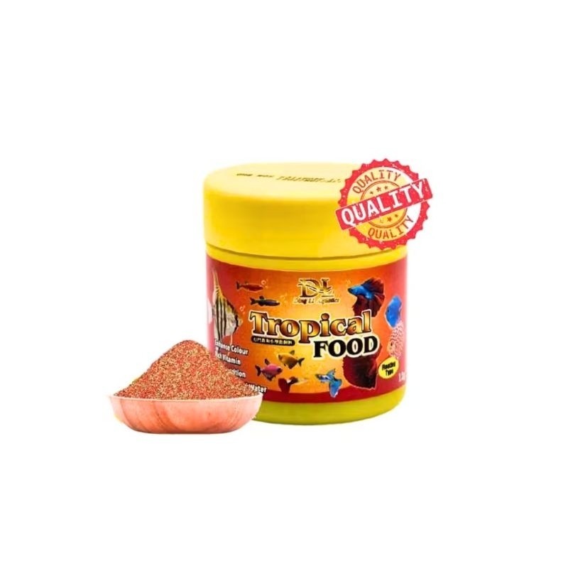 Dingli Aquatics Tropical Fish Micro Pellets – container and pellets