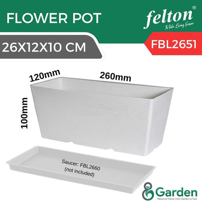 Felton Rectangular Plastic Flower Pots 2651/2652/2653 – product and size guide
