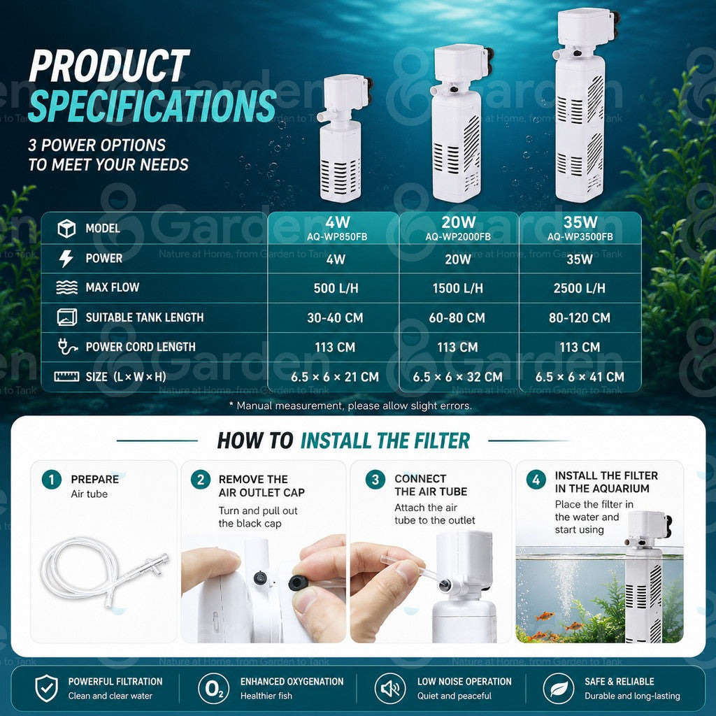 5-in-1 Aquarium Internal Filter – model specifications