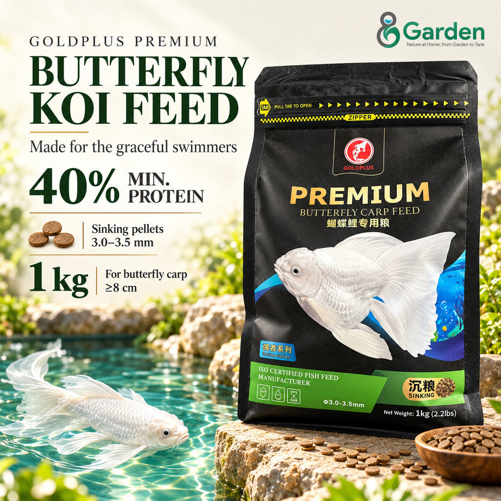 GOLDPLUS Butterfly Koi Fish Food 1kg | Premium Sinking Pellets 3-3.5mm 40% Protein Makanan Ikan Carp