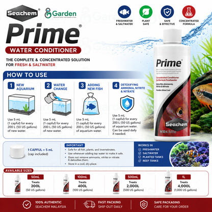 Seachem Prime Aquarium Water Conditioner – 50ml / 100ml / 500ml / 1000ml – product information