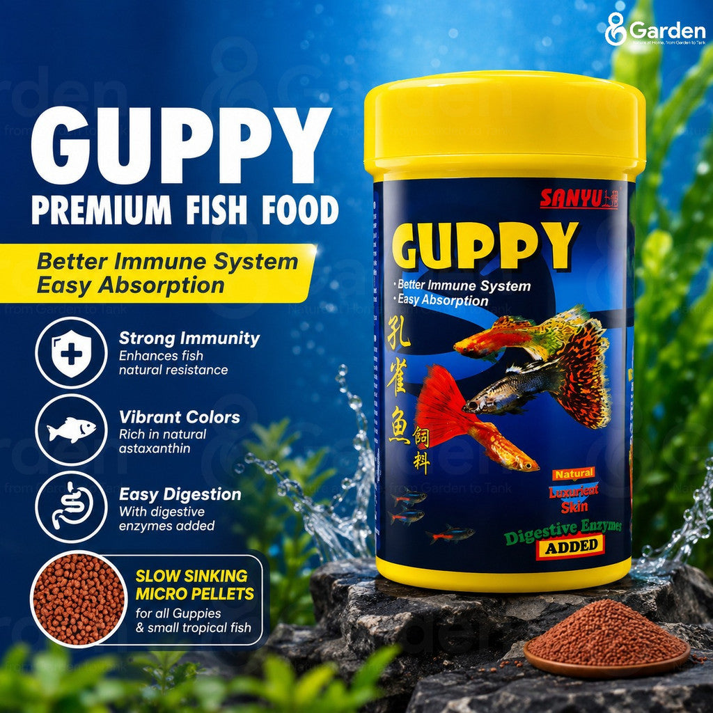 SANYU Guppy Fish Food – product and packaging