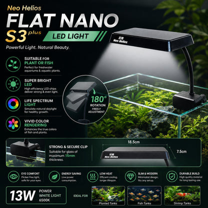 Neo Helios Flat Nano S3 Plus Aquarium LED Light – product information graphic 2