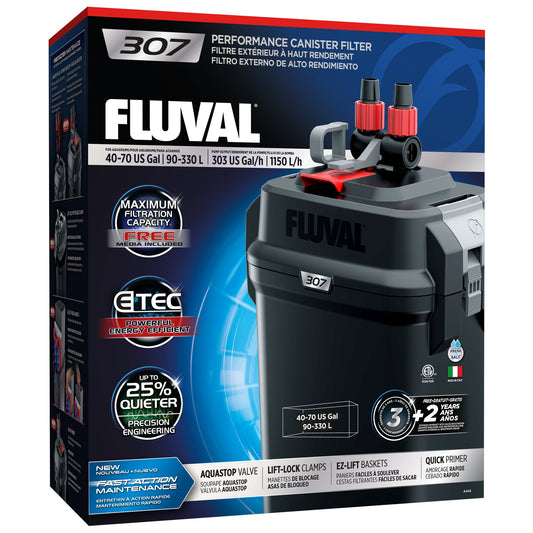 Fluval 307 Performance Canister Aquarium Filter – retail product packaging